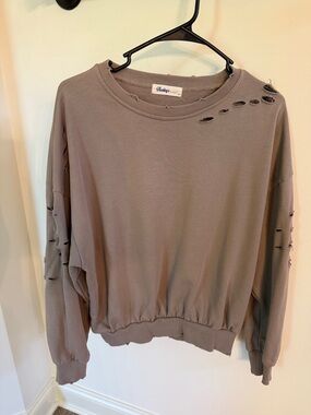 Nashley’s closet International Cropped Distressed Sweatshirt - Taupe Gray